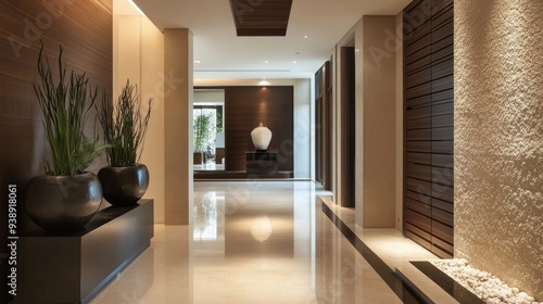 Wallpaper Mural Modern Interior Hallway Design with Wood and Stone in a High-End Home Torontodigital.ca