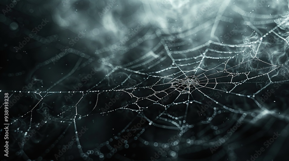Black hair spider web on dark background Halloween party banner design Wednesday style. Black hair spider web on dark background Halloween party banner design Wednesday style.