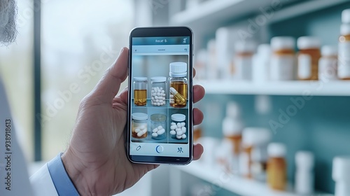 Pharmacist Using Mobile App to Manage Inventory