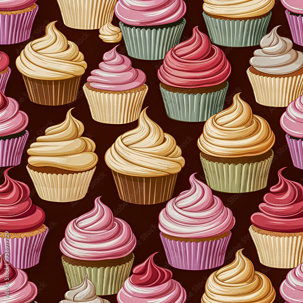 Seamless pattern cupcake with colorful frosting