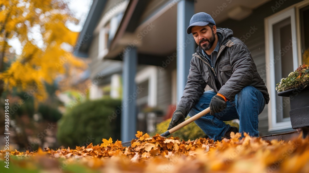 A man was sweeping leaves off the front porch. Enjoy the quick and easy job that keeps the entrance to his house clean. A man was sweeping leaves off the front porch. Enjoy the quick and easy job that keeps the entrance to his house clean.