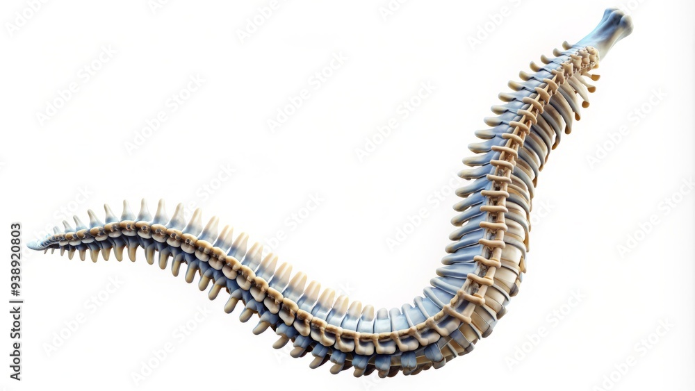 Graceful curvature of a healthy human spine, isolated on a white background, highlighting the natural S-shape and remarkable flexibility of the vertebral column. Graceful curvature of a healthy human spine, isolated on a white background, highlighting the natural S-shape and remarkable flexibility of the vertebral column.