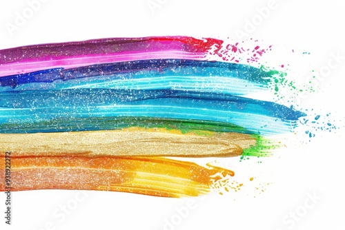 Colorful paint watercolor stripes brush strokes and glitter sparkle artistic multicolor palette, vibrant Paintbrush color ink splatter illustration on white background