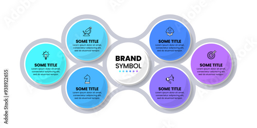 Infographic template. 6 linked circles with icons