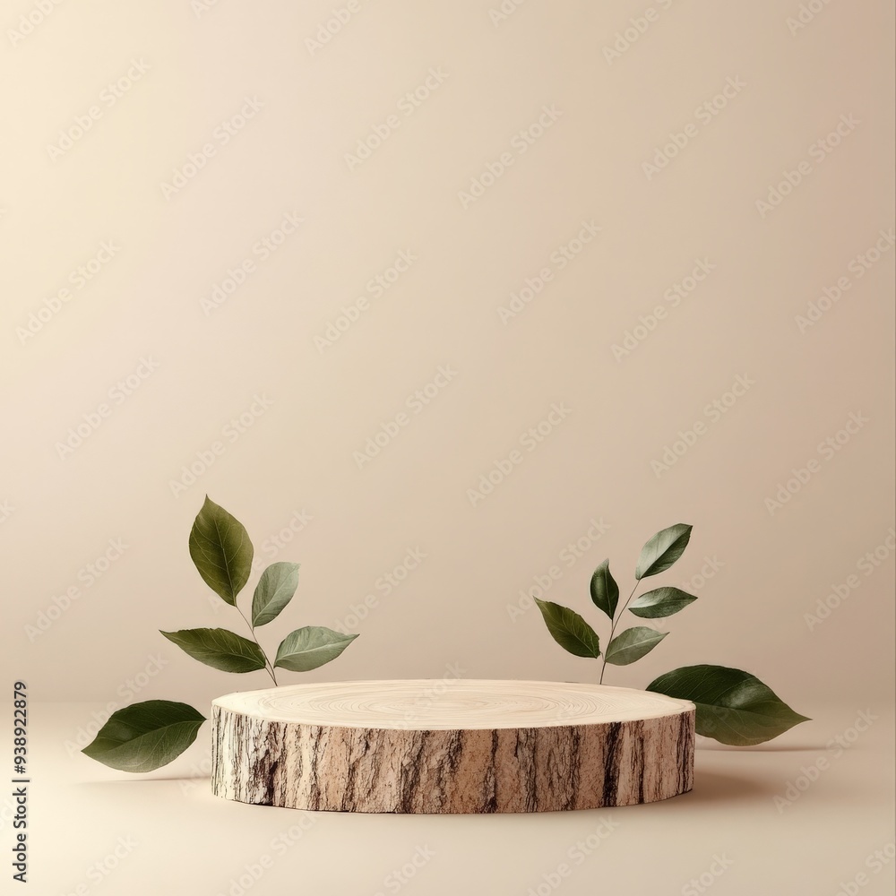 Wooden Platform with Green Leaves. Wooden Platform with Green Leaves.