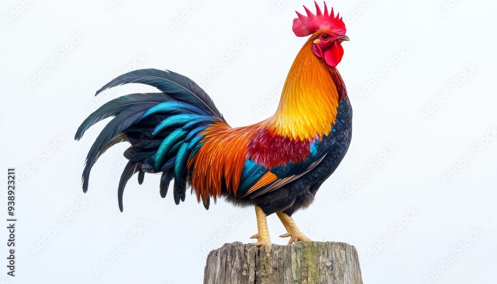 Fototapeta premium Elegant Rooster Silhouette on Abstract White Background: Minimalist Farm Poultry Concept for Agricultural Marketing. Stylish Composition with Gradient Texture, Celebrating Rural Culture and Organic Pr