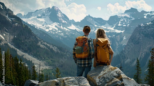 Wallpaper Mural Couple Hiking in Majestic Mountain Torontodigital.ca