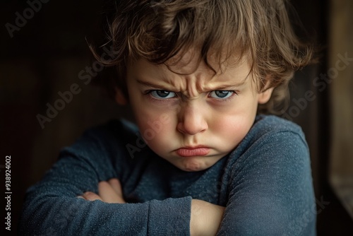 Angry Boy with Intense Frown and Crossed Arms