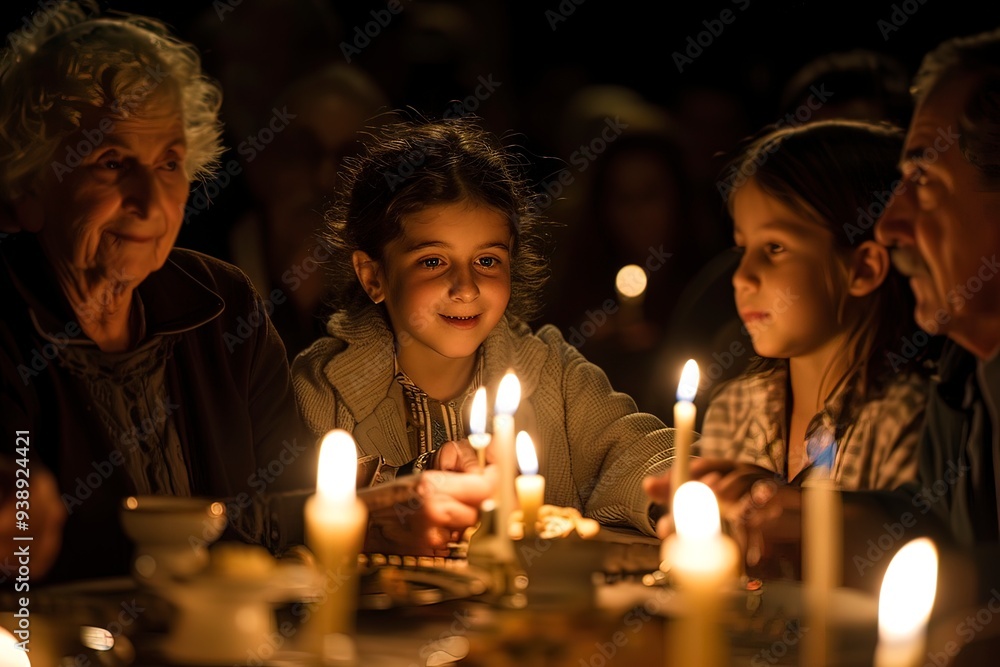 Family gathered around candles during a Havdalah ceremony Family gathered around candles during a Havdalah ceremony