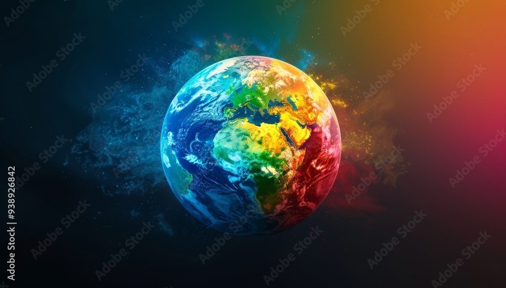Naklejka premium Colorful Fluorescent Earth Against Dark Background