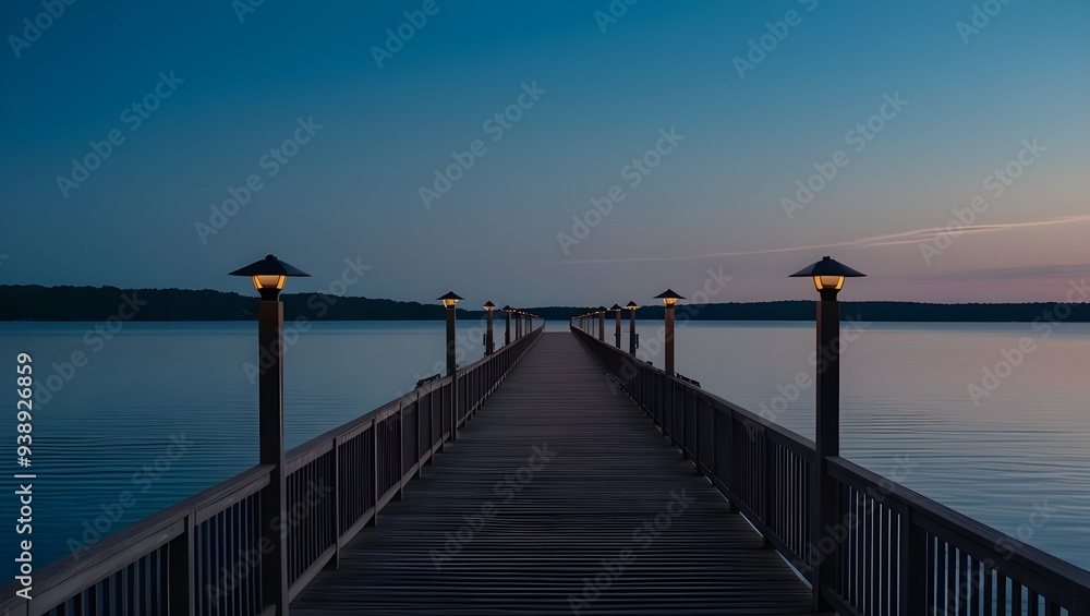Fototapeta premium Muelle con vista al mar al atardecer, Dock with boats and sailboats on a beach in Aruba, at sunset, Ne
