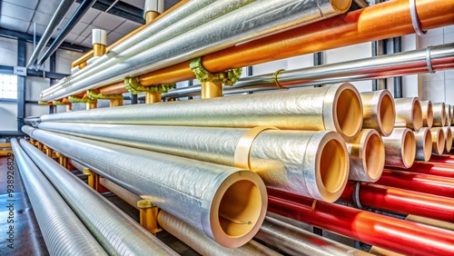 Insulated Pipes In A Residential Or Industrial Setting, Protecting From Temperature Loss Or Condensation. photo