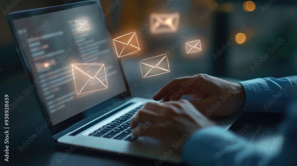 Fototapeta premium A marketer setting up a targeted email campaign on a laptop