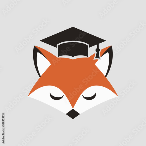 Vector fox logo with a graduate cap. Minimalist clean logo for education identity design.