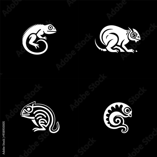 Set of Chameleon Logo Design Vector