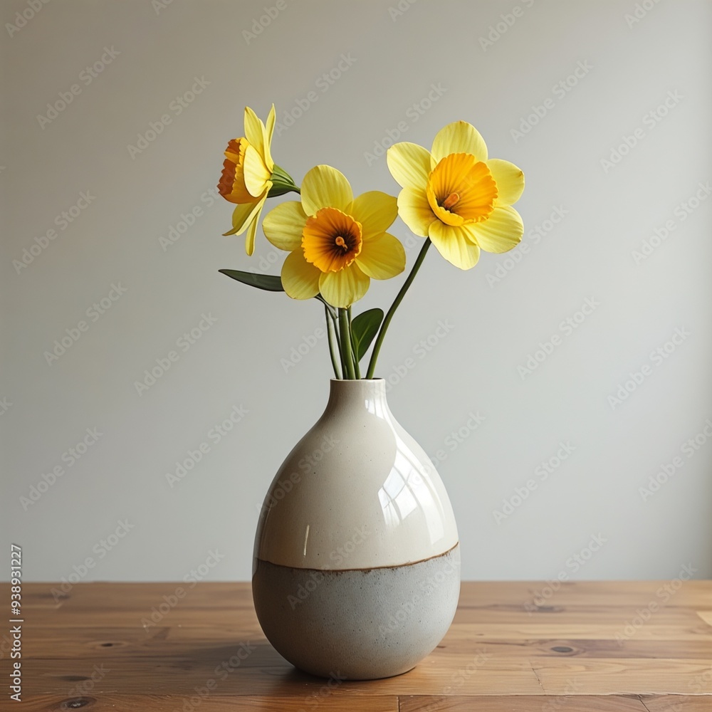 daffodils in vase on table daffodils in vase on table
