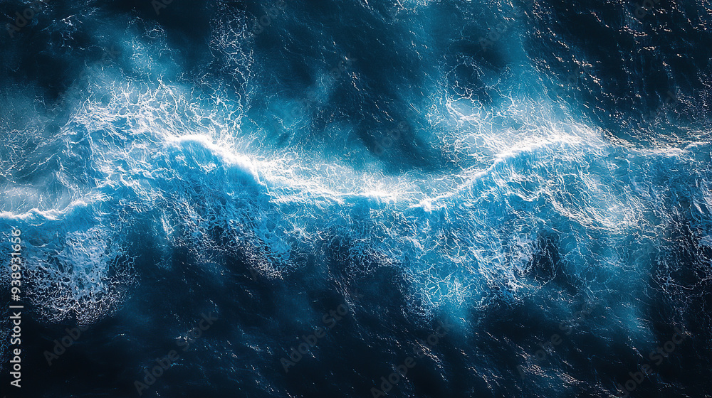 Top view of ocean waves, deep blue water Top view of ocean waves, deep blue water