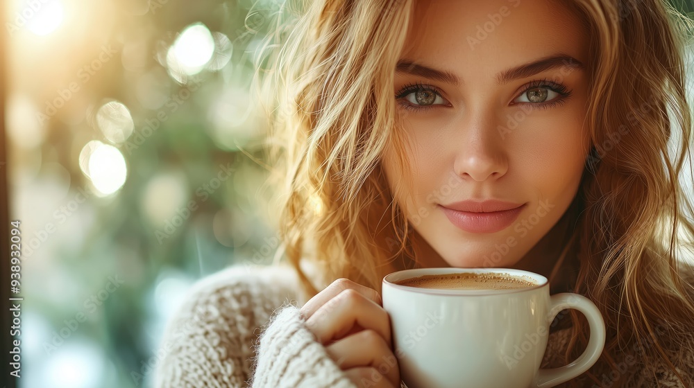 custom made wallpaper toronto digitalPortrait close up woman enjoying her morning coffee