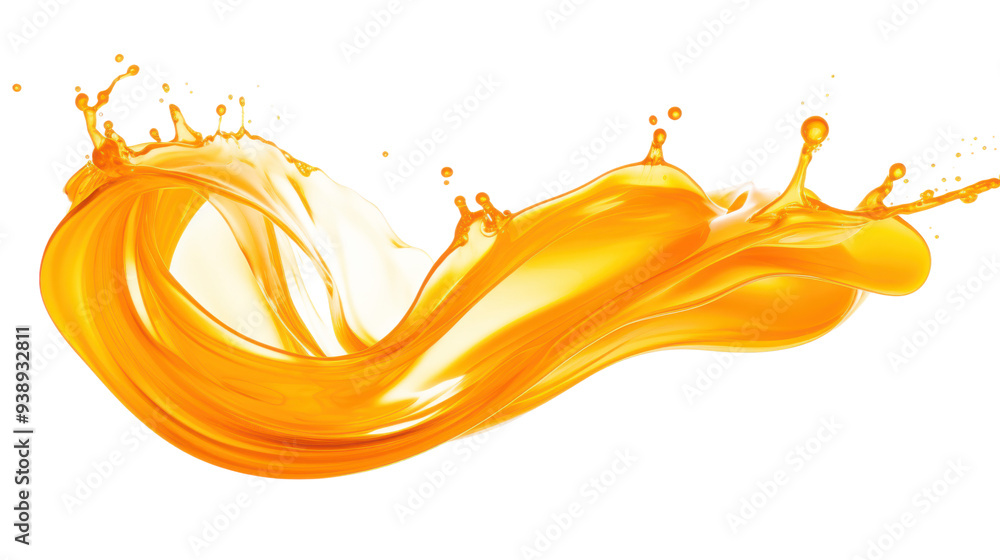 Fototapeta premium Dynamic orange liquid splash and wave, isolated on transparent background