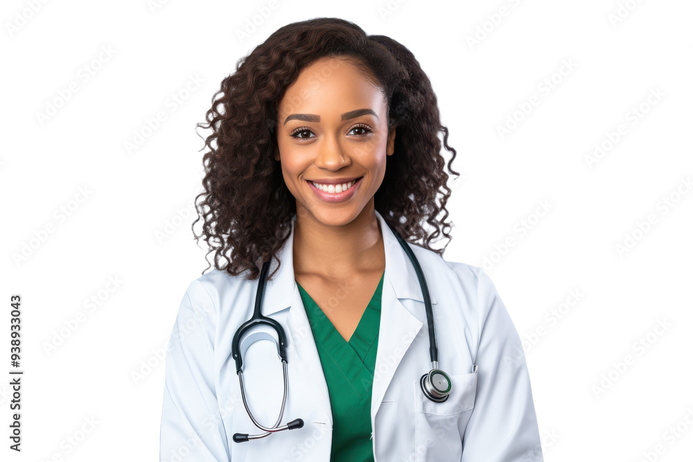 Smiling female doctor isolated on transparent background