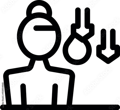 Woman feeling unwell because of low blood pressure with a falling arrow icon