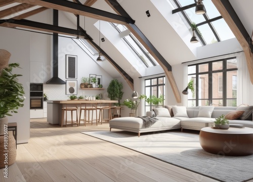 new modern scandinavian loft apartment. 3d rendering