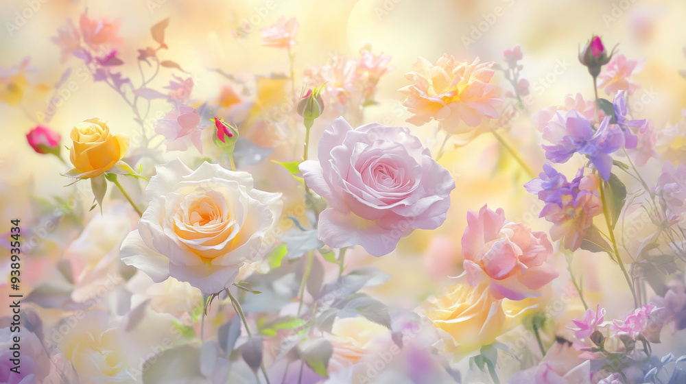 Soft-focus field of colorful spring flowers Soft-focus field of colorful spring flowers