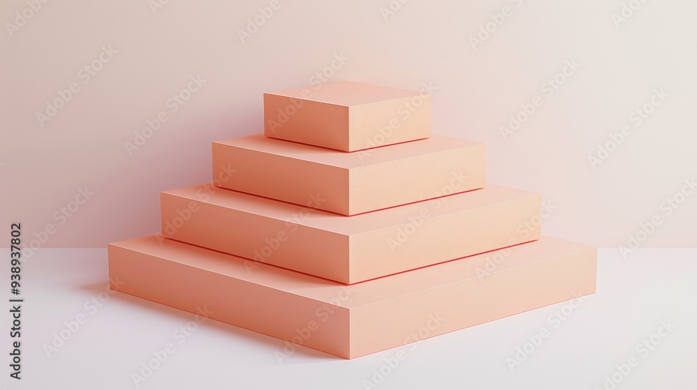A minimalist arrangement of pink geometric shapes stacked in a pyramid formation against a light background, showcasing a modern design aesthetic perfect for interior decor A minimalist arrangement of pink geometric shapes stacked in a pyramid formation against a light background, showcasing a modern design aesthetic perfect for interior decor