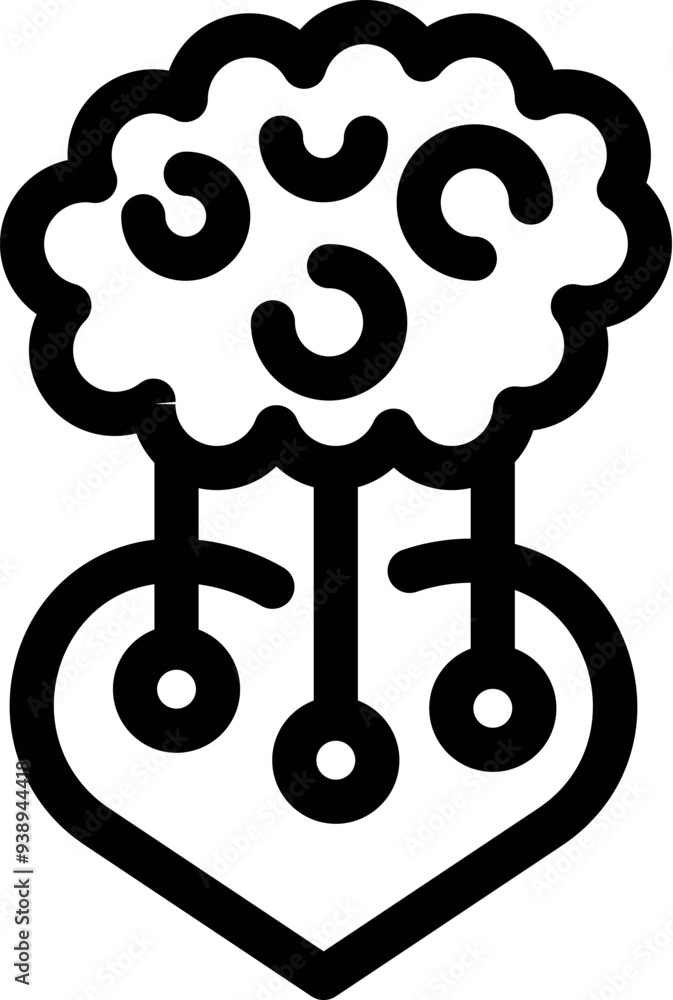 Brain is connected to a heart with three wires, representing the connection between emotions and thoughts Brain is connected to a heart with three wires, representing the connection between emotions and thoughts