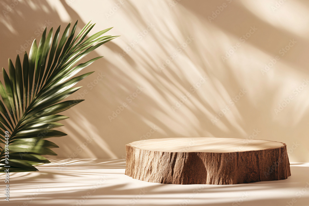 Wooden Podium With Palm Leaf. Wooden Podium With Palm Leaf.