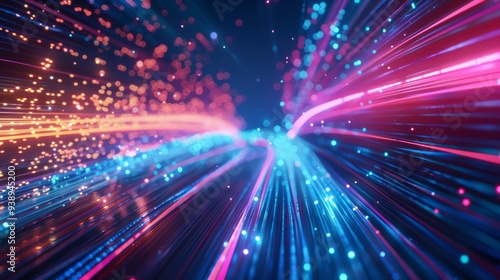 A colorful, abstract image of a light trail with a blue and red line