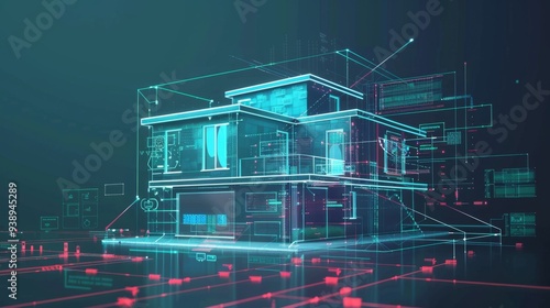 A futuristic house with a lot of windows and a garage