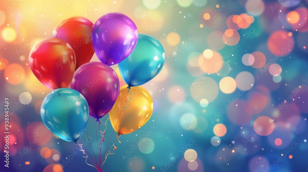 A bunch of colorful balloons are floating in the air A bunch of colorful balloons are floating in the air