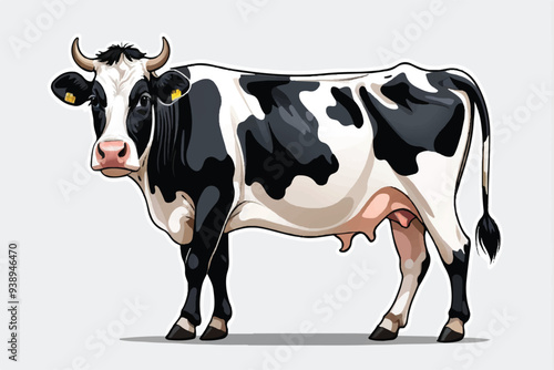 Holstein Black and white patched coated cow, isolated vector illustration