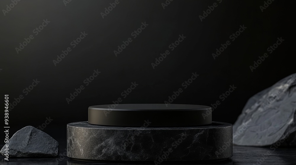 This dark, minimalist scene offers a striking backdrop for product photography, emphasizing simplicity and elegance. This dark, minimalist scene offers a striking backdrop for product photography, emphasizing simplicity and elegance.