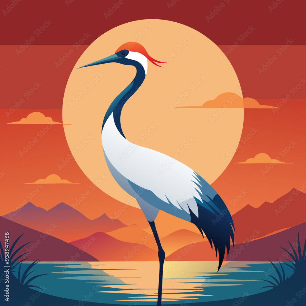 Fototapeta premium Elegant Crane at Dawn art vector illustration