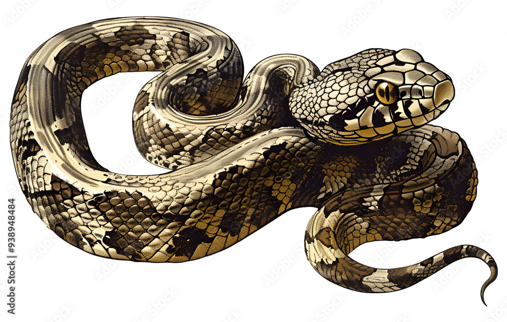 Obraz premium Vintage retro illustration of a predatory brown and yellow snake