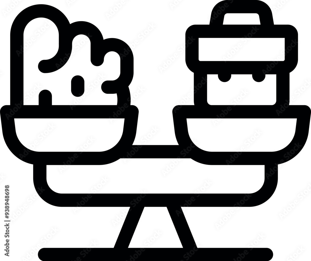 Simple icon of a balance scale weighing a human brain against a box, representing the concept of knowledge Simple icon of a balance scale weighing a human brain against a box, representing the concept of knowledge