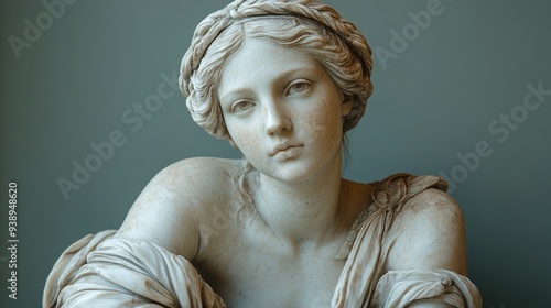 Ancient greek sculpture of woman posing in museum photo