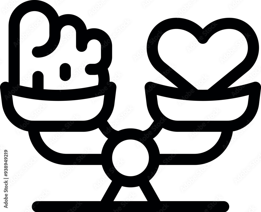 Scale comparing brain and heart representing the balance between logic and feeling Scale comparing brain and heart representing the balance between logic and feeling