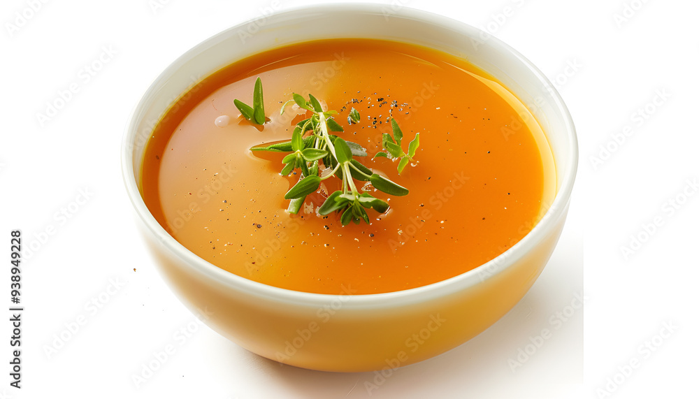 Pumpkin cream soup isolated on white background, top view Pumpkin cream soup isolated on white background, top view