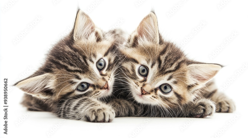 A pair of cuddly kittens playing together on a white background, creating a warm and inviting scene with room for copy. A pair of cuddly kittens playing together on a white background, creating a warm and inviting scene with room for copy.