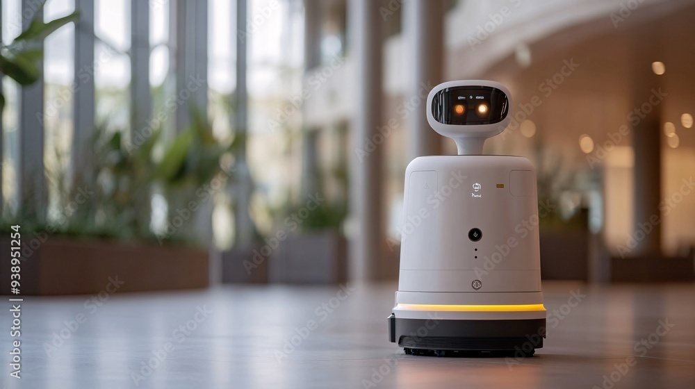 A robot janitor dressed in uniform performing routine cleaning tasks in a futuristic office environment showcasing the precision and reliability of automated cleaning solutions Stock Photo with copy A robot janitor dressed in uniform performing routine cleaning tasks in a futuristic office environment showcasing the precision and reliability of automated cleaning solutions Stock Photo with copy