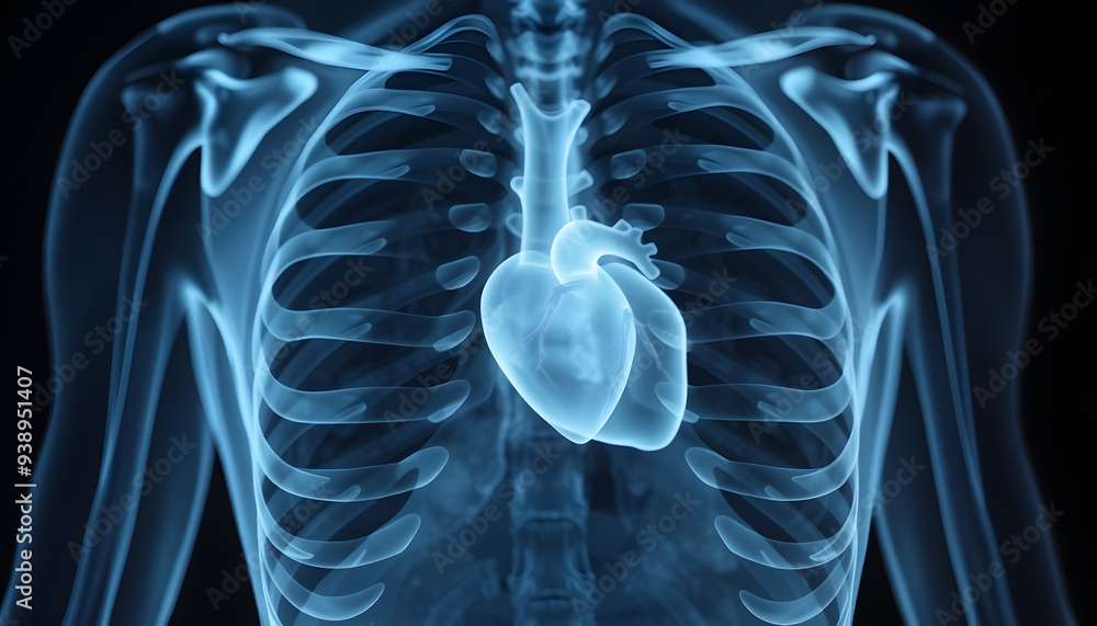 Radiographic View: Human Chest, Ribs, Heart, Clinical X-Ray, Diagnostic ...