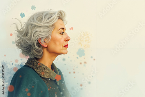 Poignant Illustration of Elderly Woman with Dementia: Healthcare Awareness and Education Resource