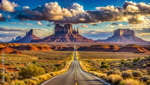 Panoramic Image Of The Historic Route 66 Highway Winding Through A Scenic Desert Landscape With Mountains In The Distance