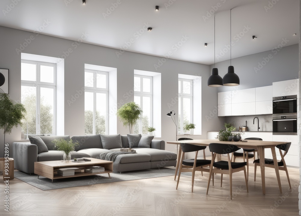 Fototapeta premium new modern scandinavian loft apartment. 3d rendering