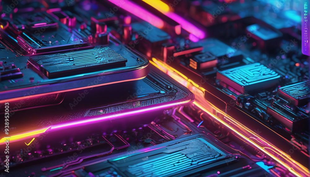 Fototapeta premium Create a cyberpunk-inspired tech texture with neon lights.