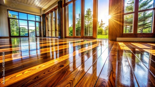 Polished wooden planks glisten in the sunlight, highlighting the importance of regular hardwood floor maintenance to preserve its natural beauty and extend its lifespan.
