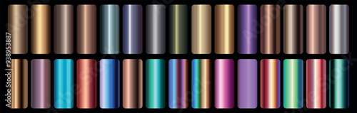 Set of metallic gradients. Different colored metal gradients set. Metallic gradients collection. 